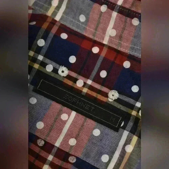 SOPHNET White Blue Red Polka Dot Tartan Cotton Button Down Shirt Med 38 Japan - Picture 7 of 9